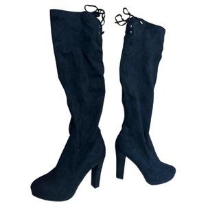 Guess Black Suede Knee-High Heel Boots